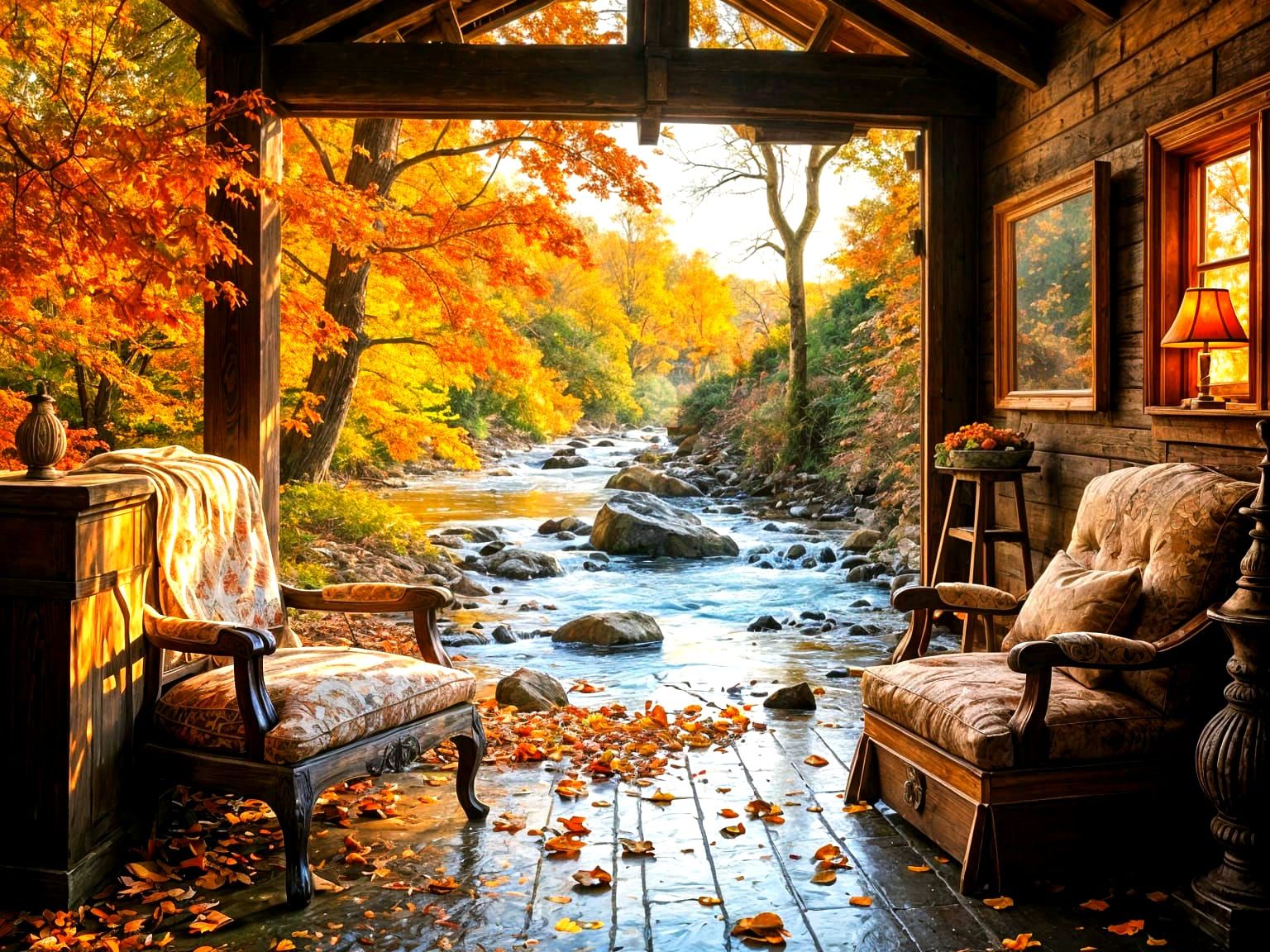 Impressionist Autumn Woodland Stream Painting