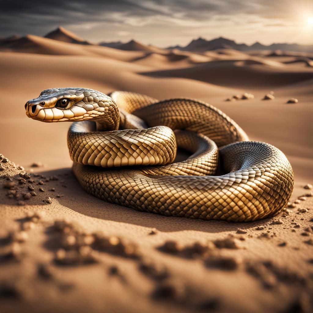 Armored Golden Cobra in Desert Landscape