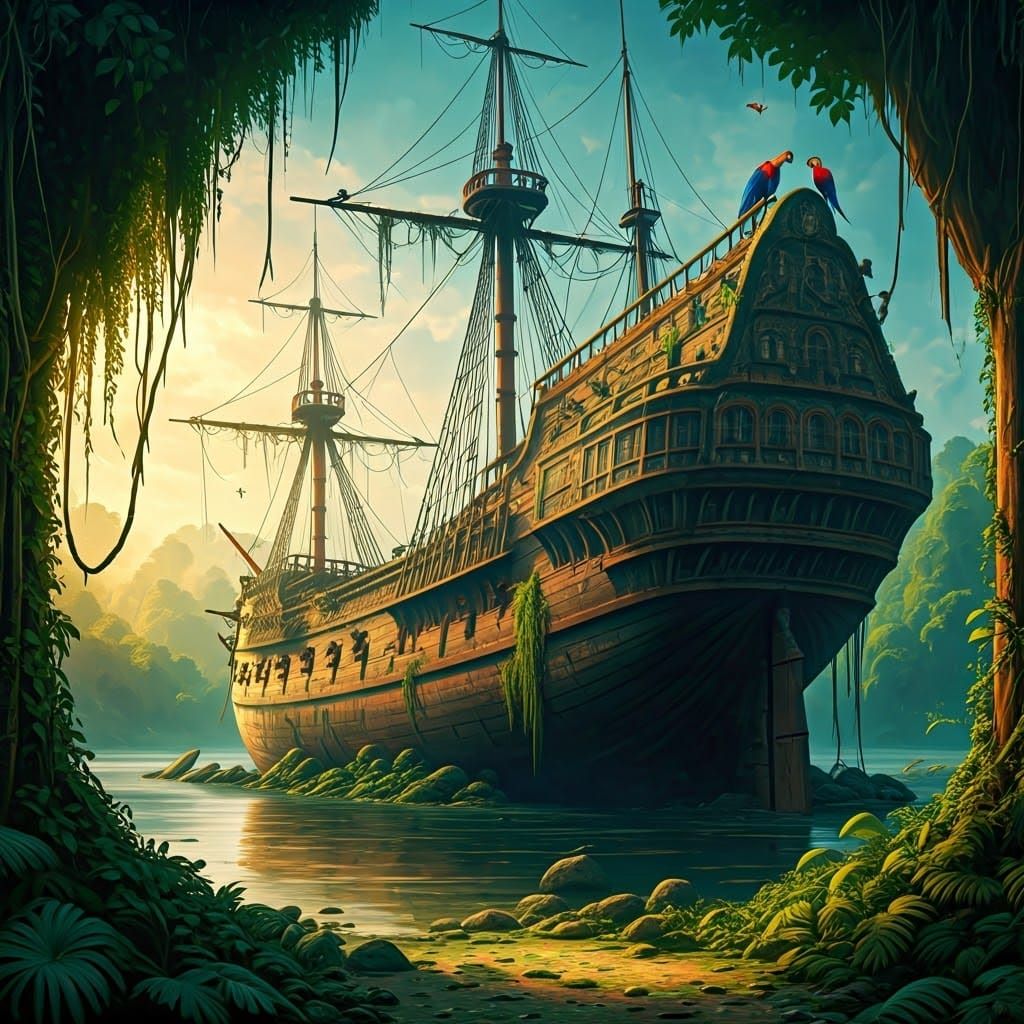 Majestic 17th Century Ship of the Line Decay in Amazonian Pa...