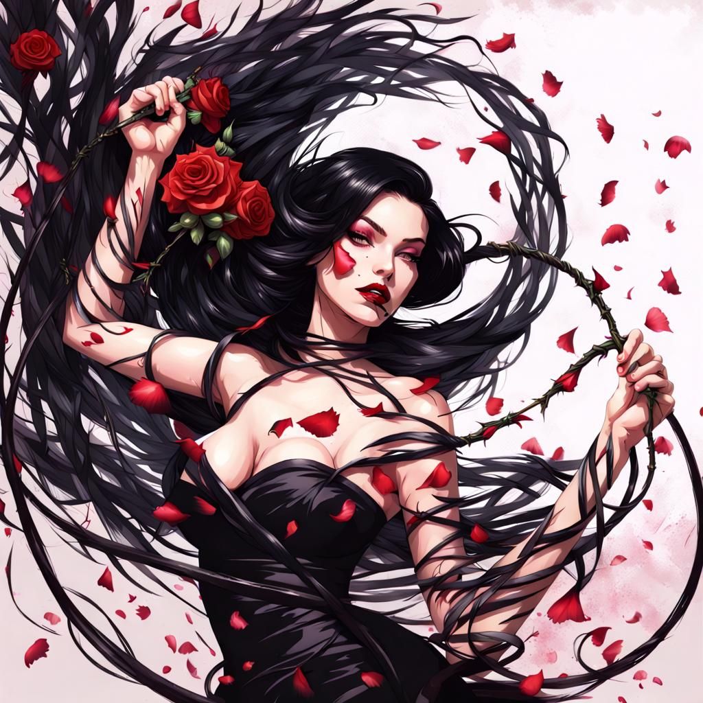 Dreamcore Goth Girl with Rose Whip