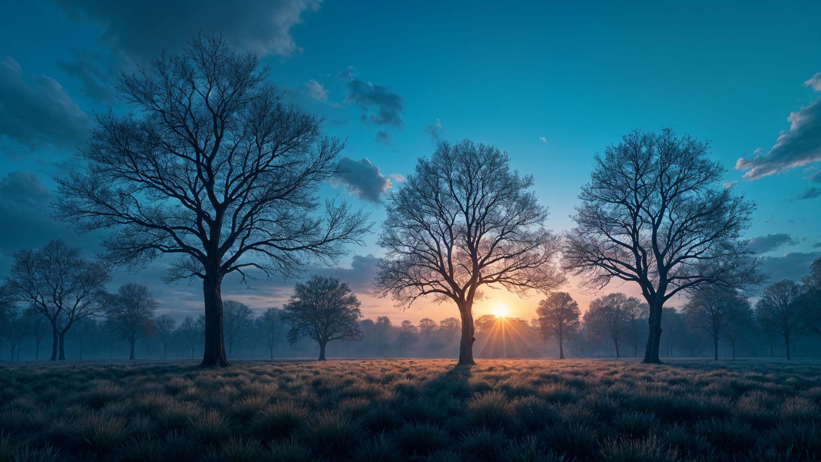 Serene Dusk Landscape with Silhouetted Trees