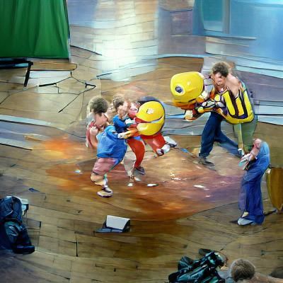 CBeebies Presenters in an Oil Painting Fight
