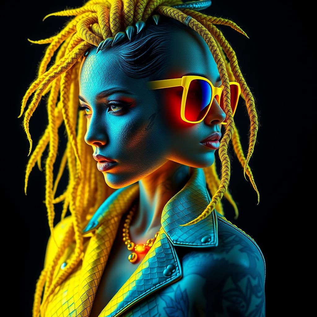 Serpent Woman with Tattoos in Punk Style