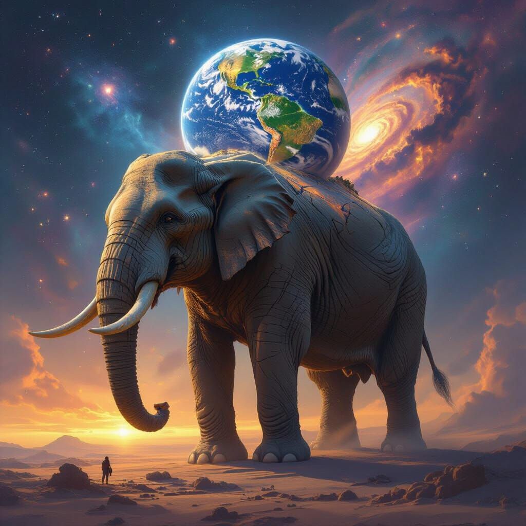 Colossal Elephant Carrying Discworld Through Nebula