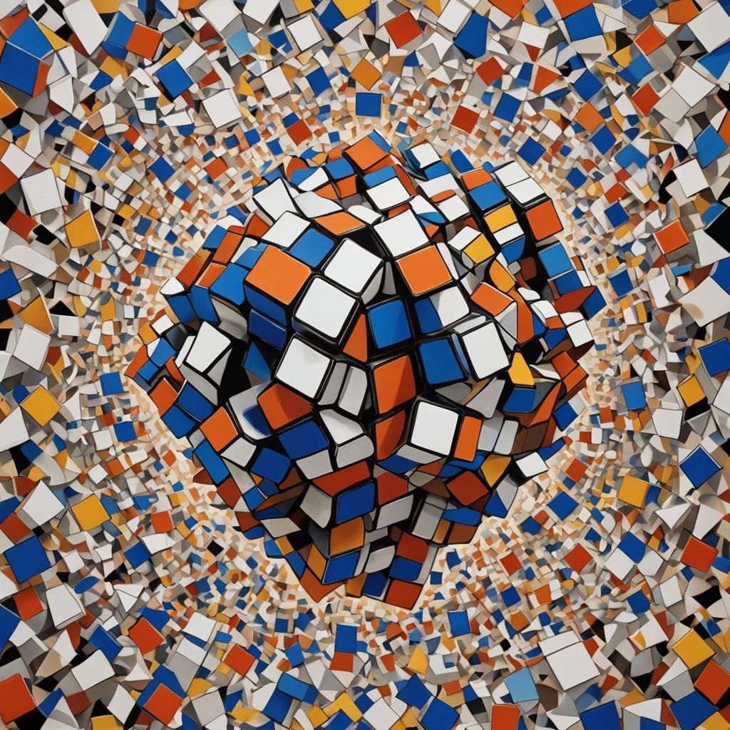 Fractured Rubik's Cube in Cubist Style