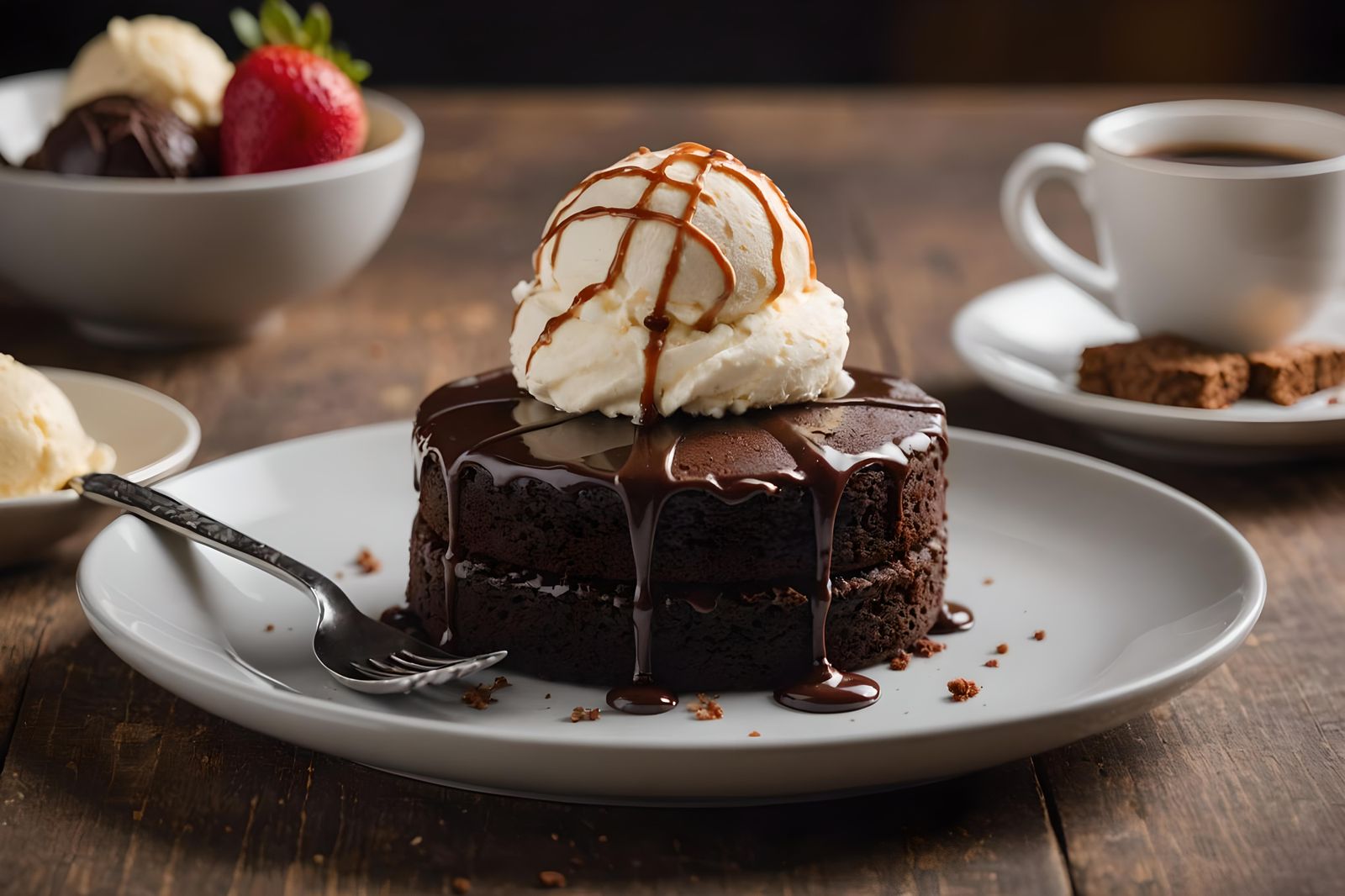 Chocolate Cake with Ice Cream, Professional Photo