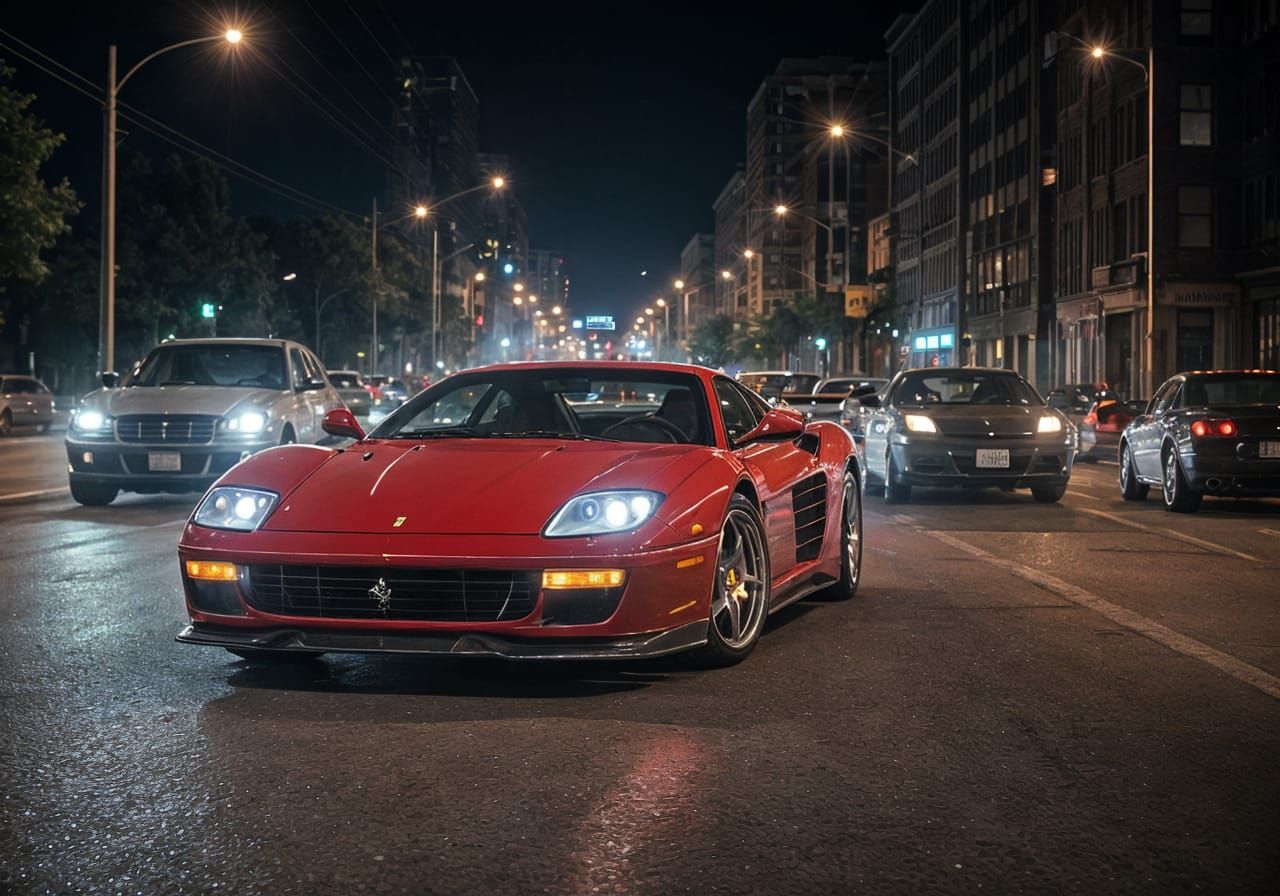 2008 Ferrari Testarossa Brabus in Night Traffic Jam