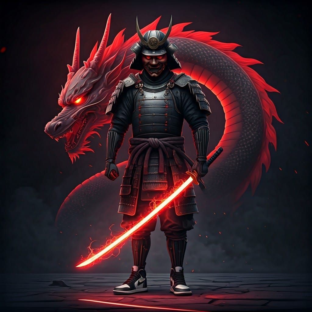 Samurai Warrior with Oni Mask and Energy Sword