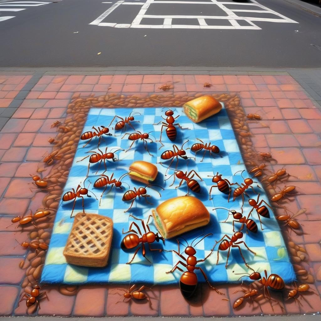 Picnic Ants Stealing Food: 3D Chalk Art Illusion