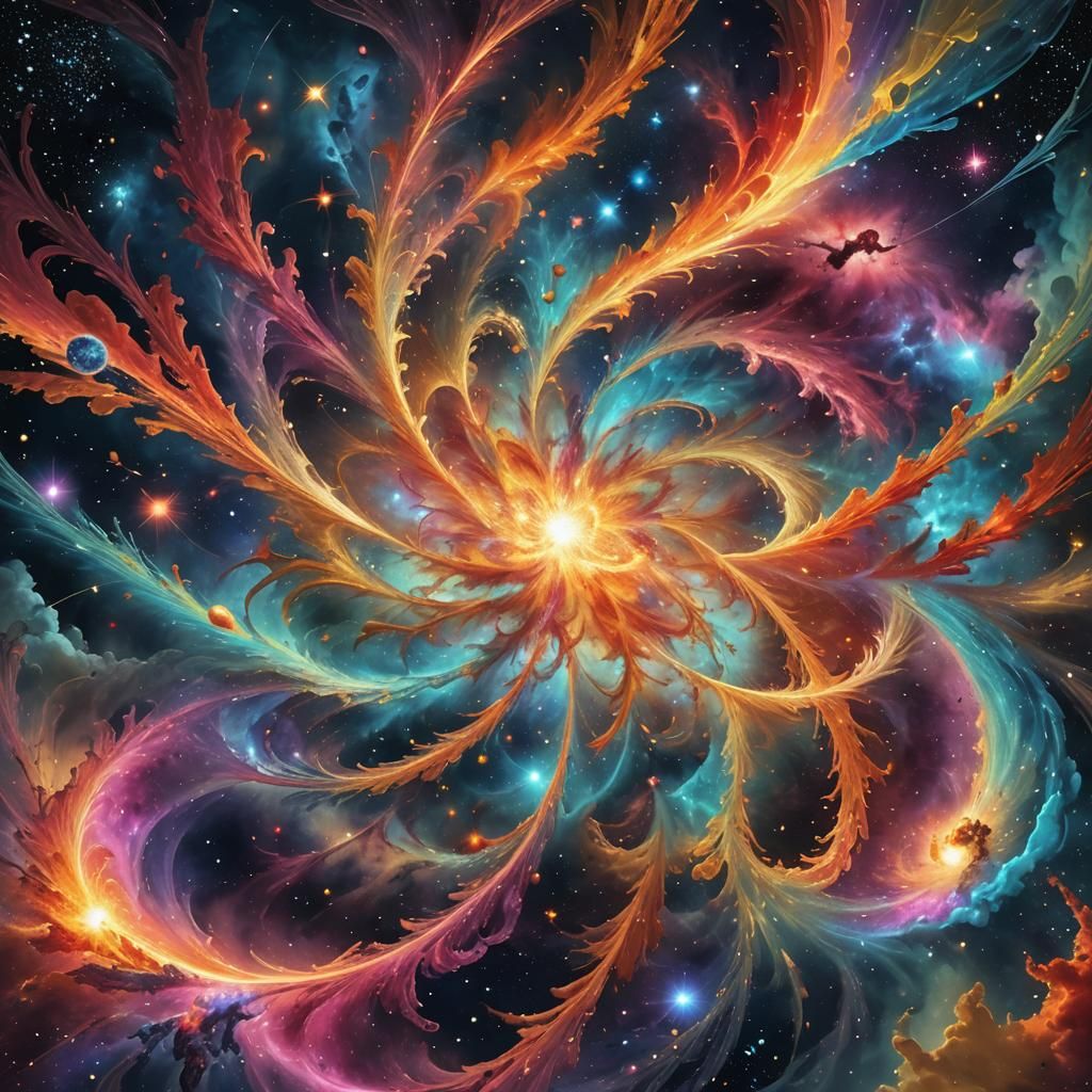 Vibrant Galaxy: Surrealist Cosmic Illustration of the Big Ba...
