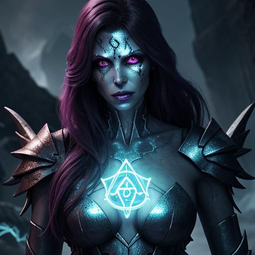 Battle-Scarred Sorceress with Glowing Rune in 8K