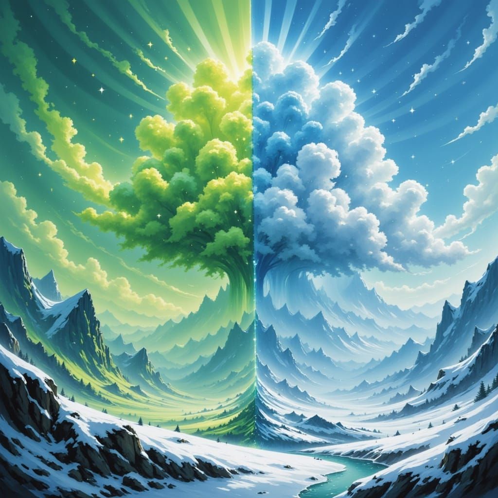 Sky Transitions Spring Rain to Winter Snow Digital Matte Pai...