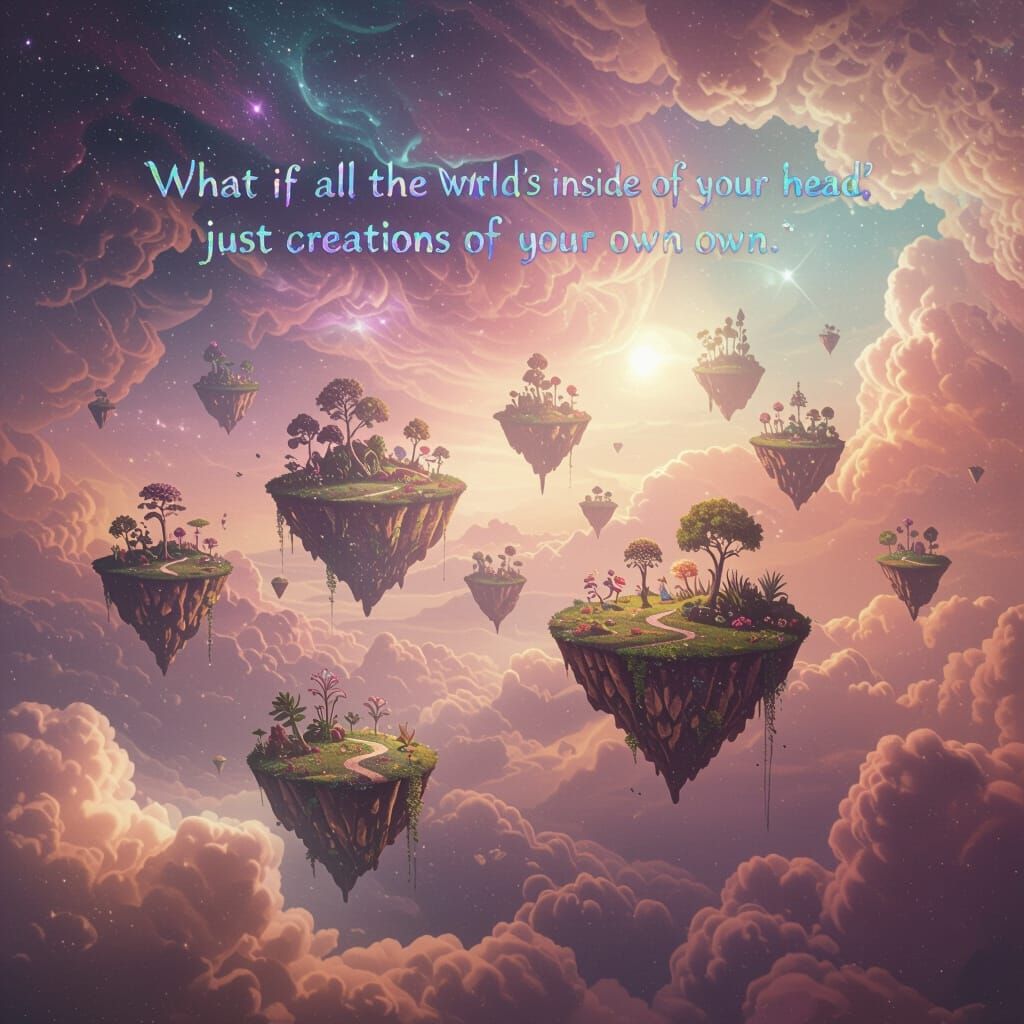 Surreal Cosmic Nebula With Floating Worlds