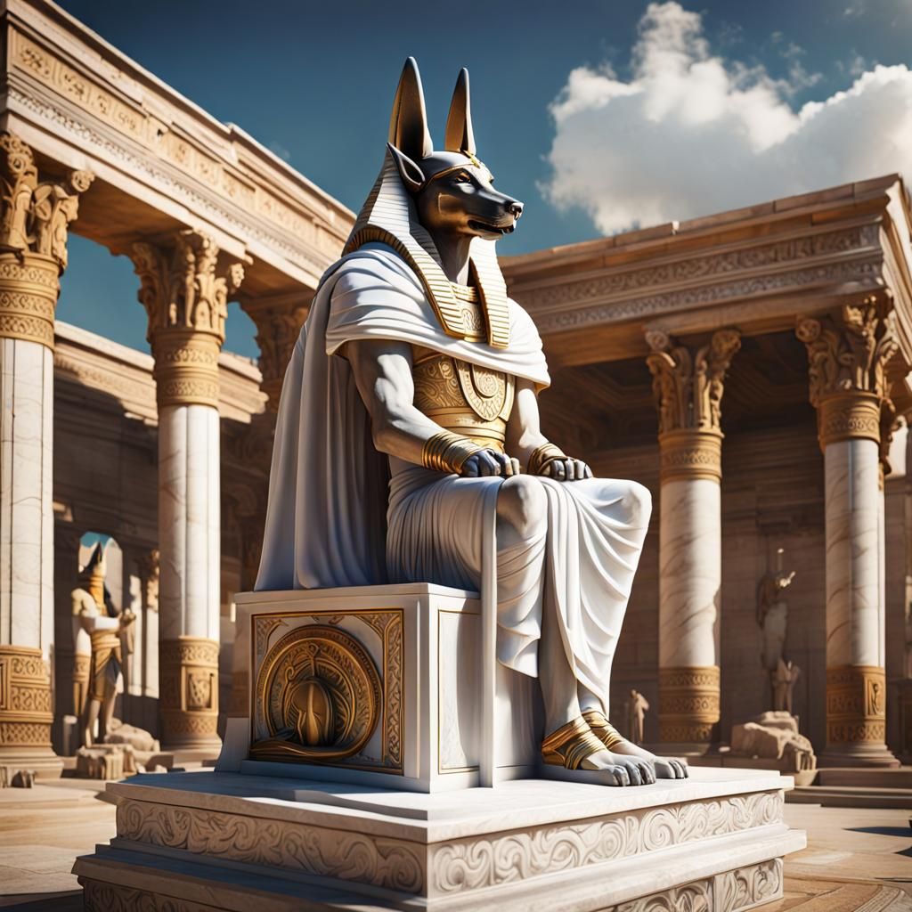 Enthroned Anubis statue