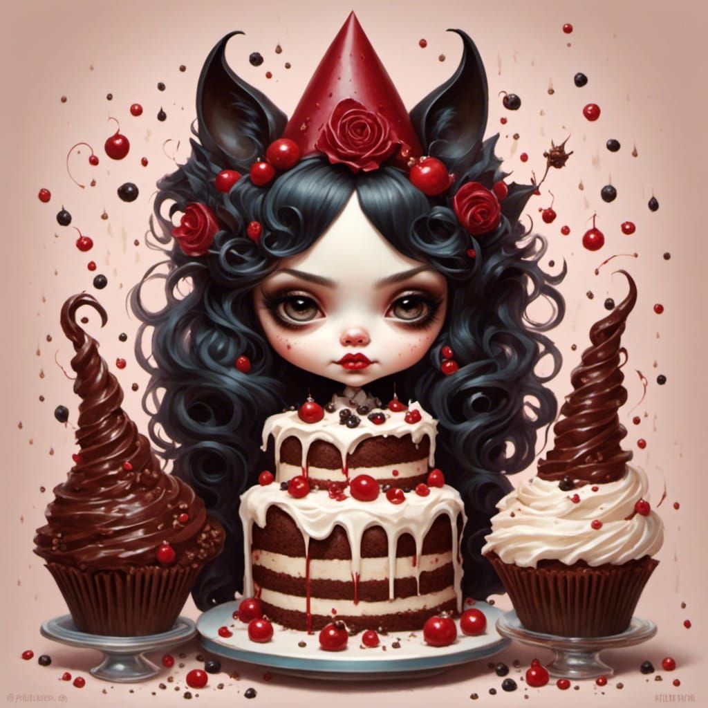 Gothic Witch Girl Baking Devil's Food Cake