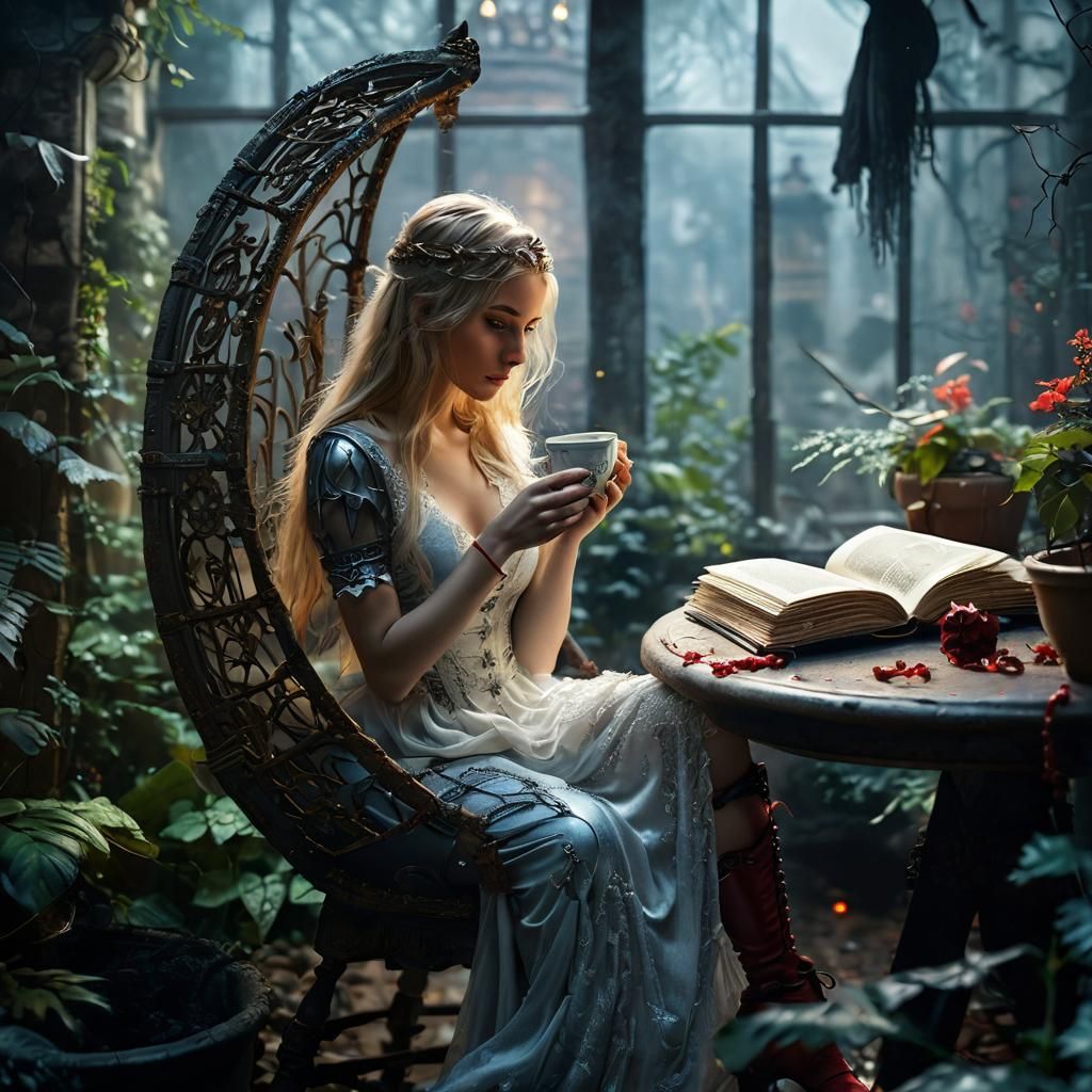 Mystical Warrior in Eerie Medieval Alleyway