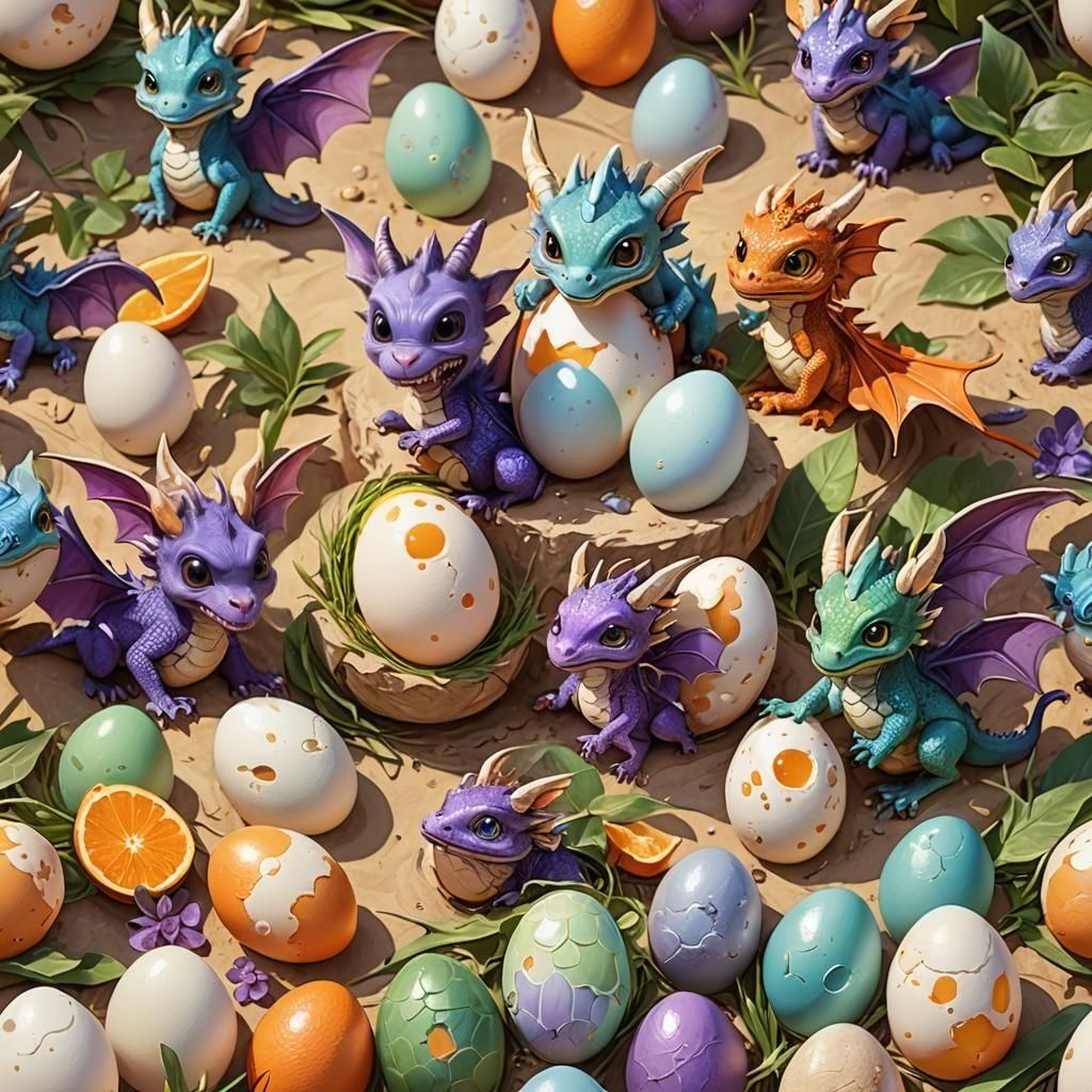 Hatching Dragons Catching a Dragonfly: Cartoon Art