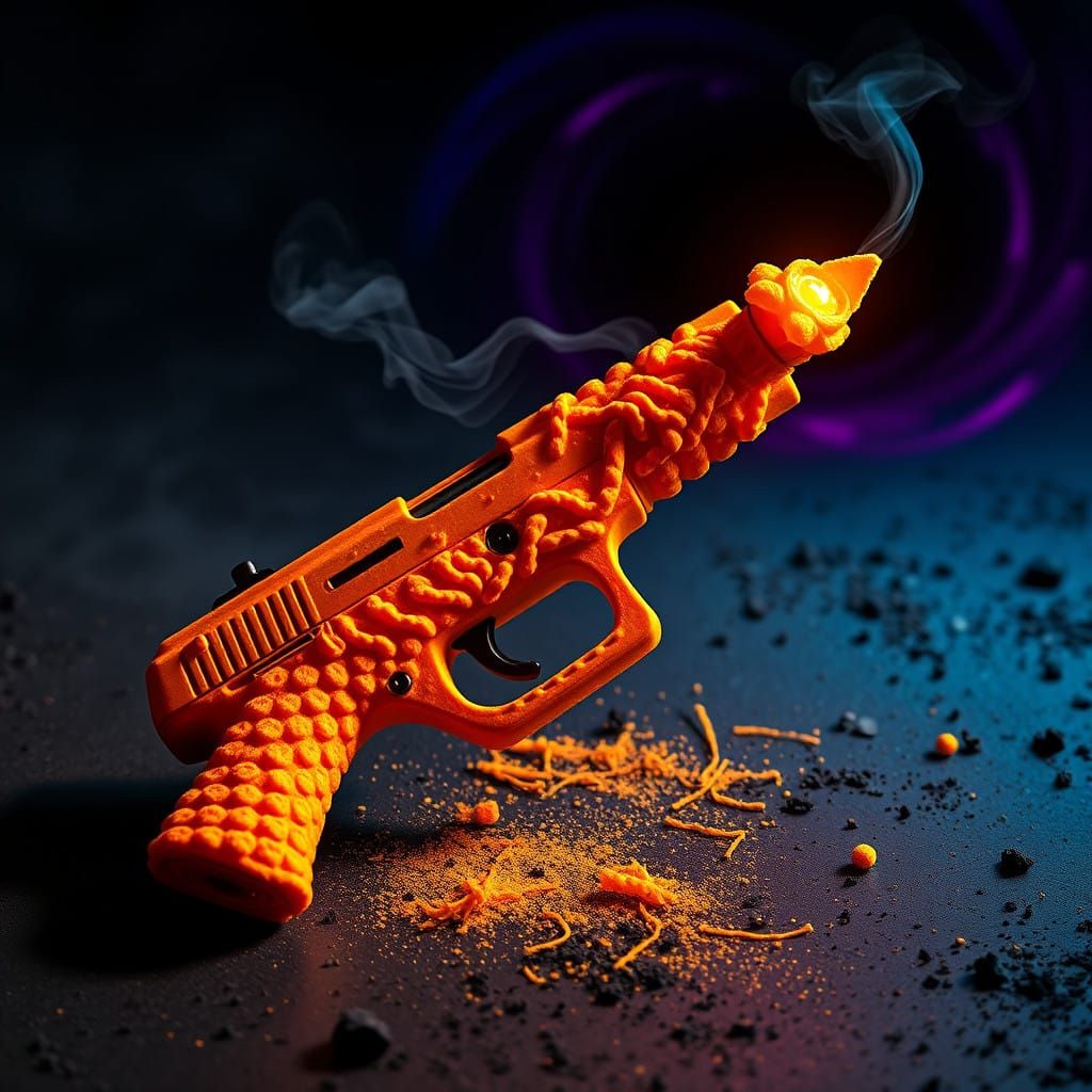 Cyberpunk Cheetos Pistol in Hyperrealistic Style