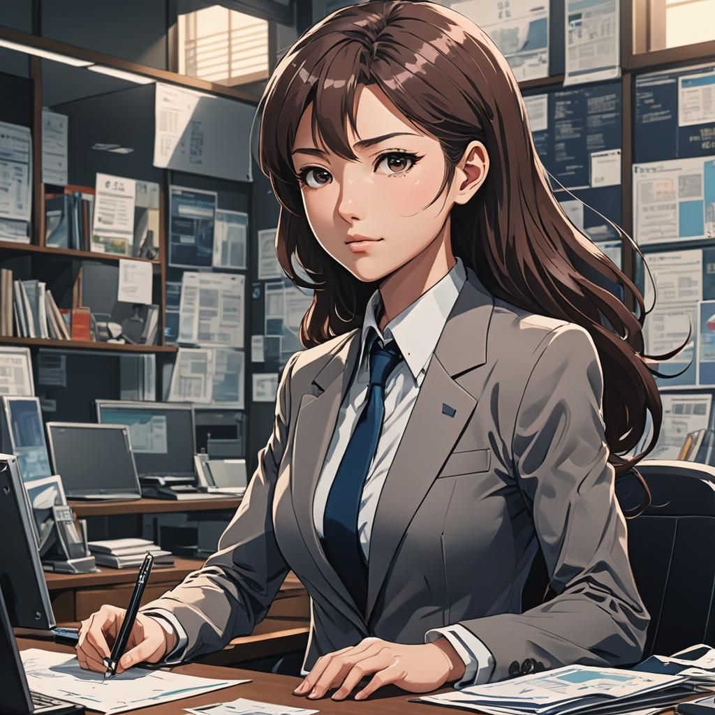 Anime Style Business Woman in Deep Color