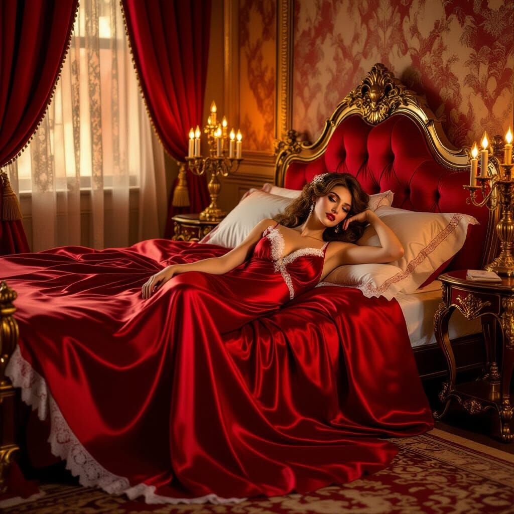 Elegant Lady in Silk Chemise, Art Nouveau Style