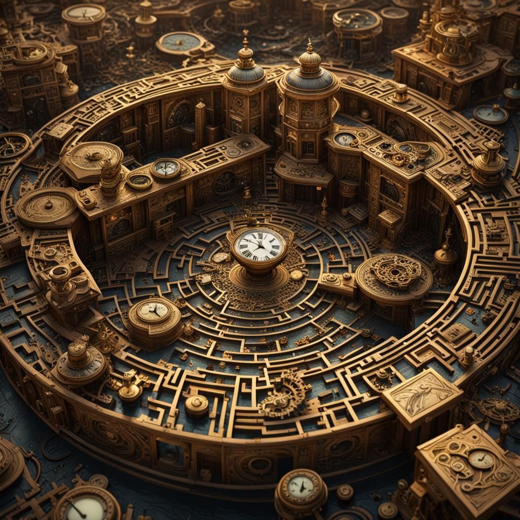 Surreal Clock Maze: Baroque Dark Fantasy Concept Art
