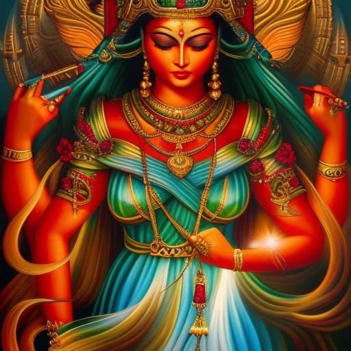 Goddess Durga Portrait in Hyperdetailed Digital Art