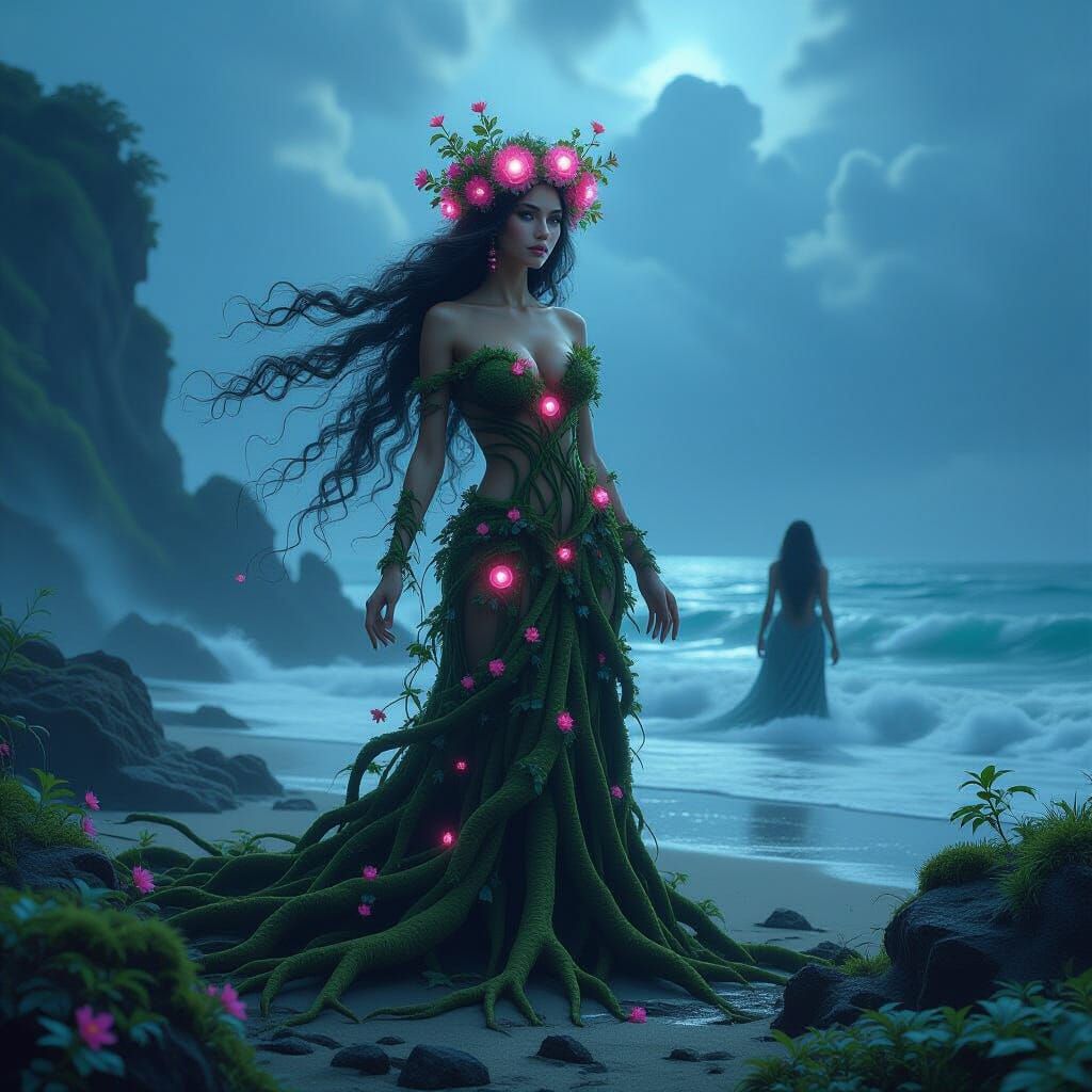 Nature Goddess in a Floral Crown: Cinematic Fantasy Art