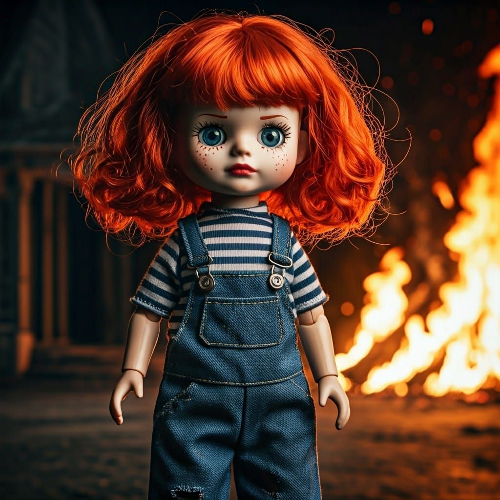 Eerie Doll Figure in Gothic Setting, Cinematic Still
