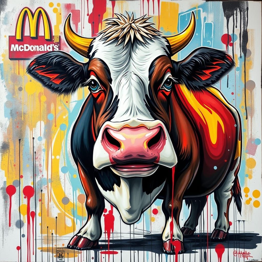 Fat Cow at McDonald's in Vibrant Graffiti Style