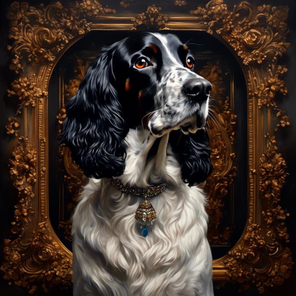Chiaroscuro Spaniel Dog Portrait with Glitter