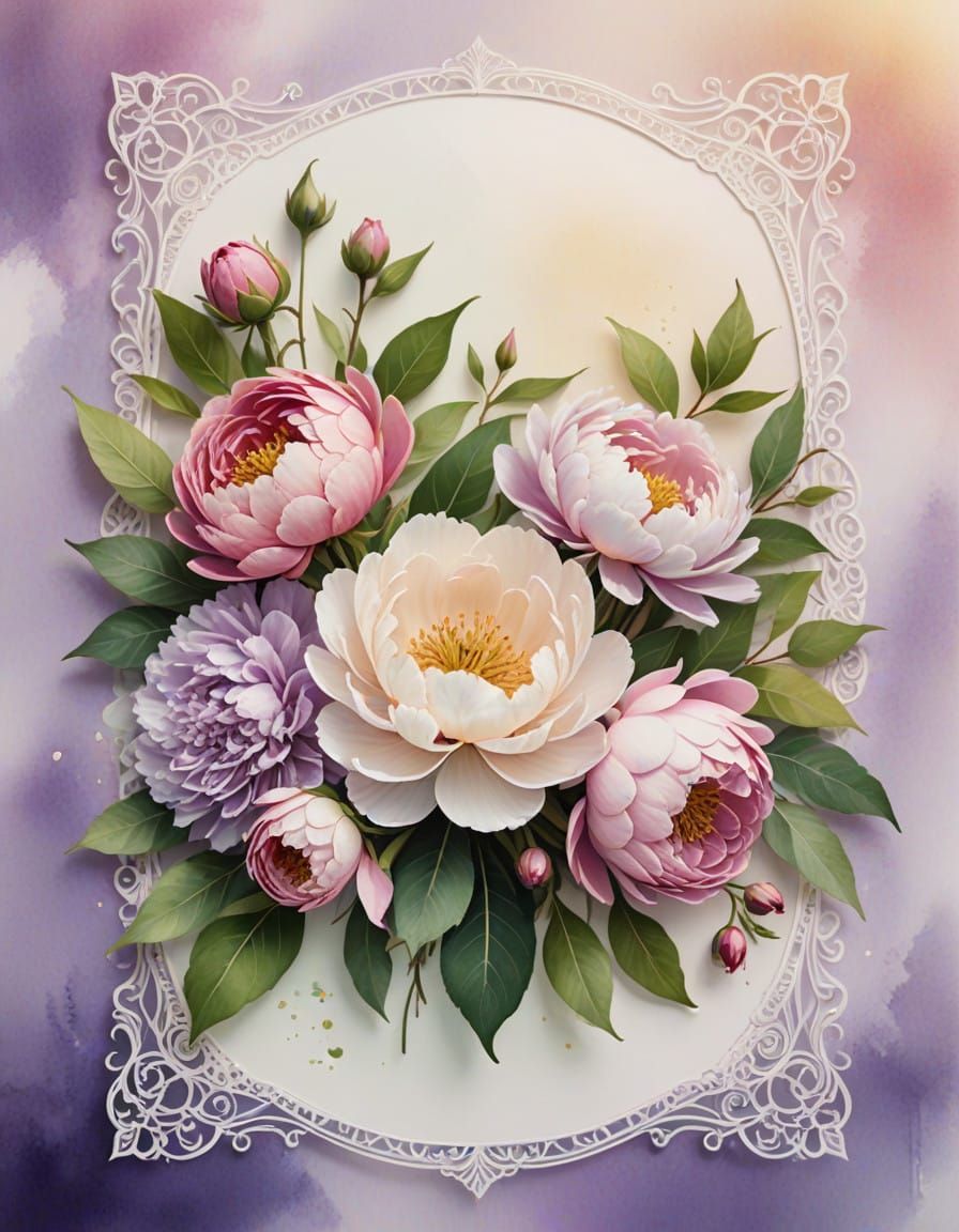 Dreamy Invitation in Whimsical Openwork Frame with Pastel Bo...