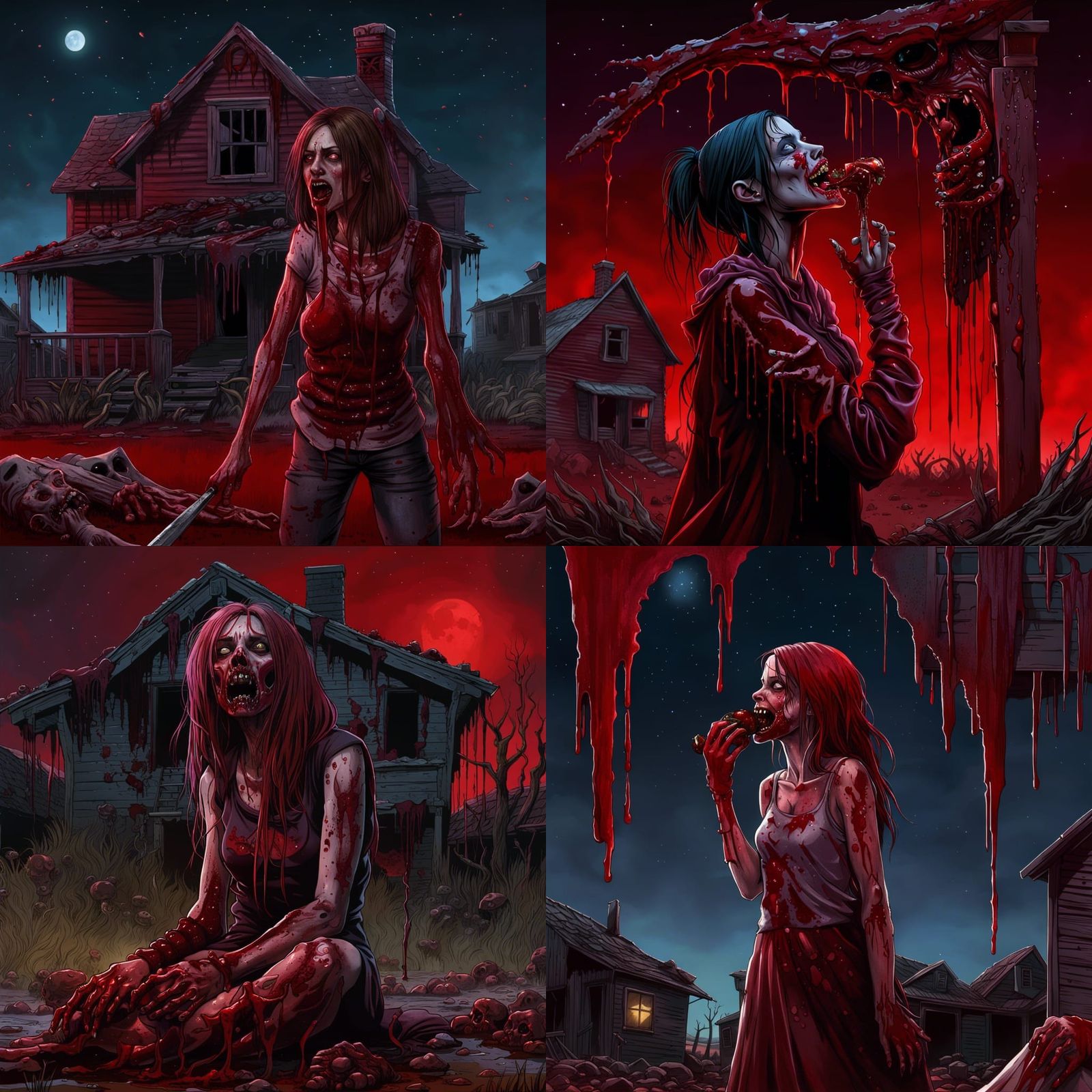 Creepy Zombie Girl Feast in Dystopian Horror Art