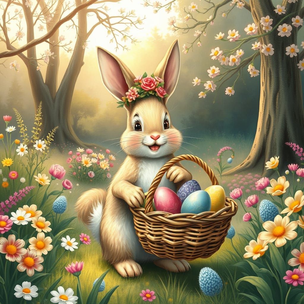Joyful Easter Bunny in a Vibrant Spring Garden
