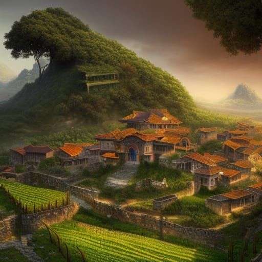 Fantasy Village with Roman and Asian Influences