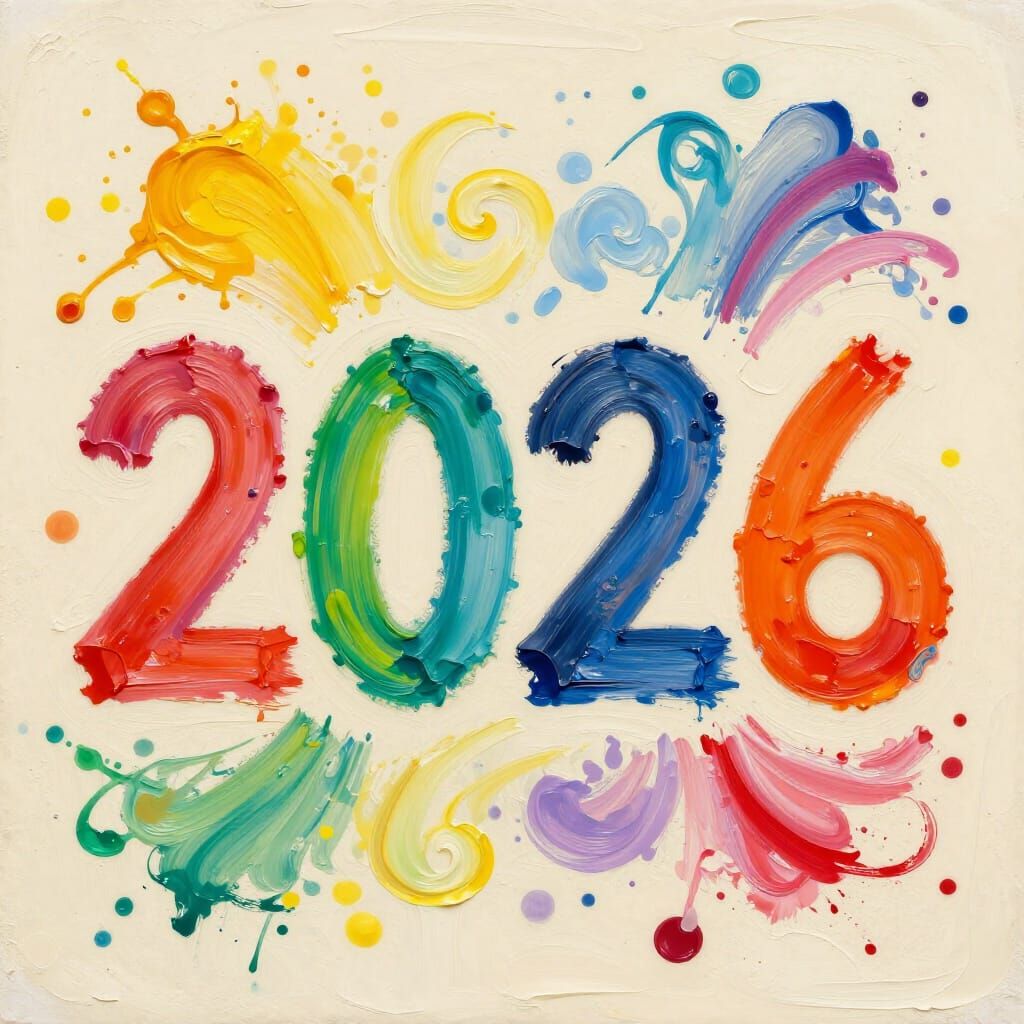 Vibrant Abstract Numbers 2026 in Impasto Style