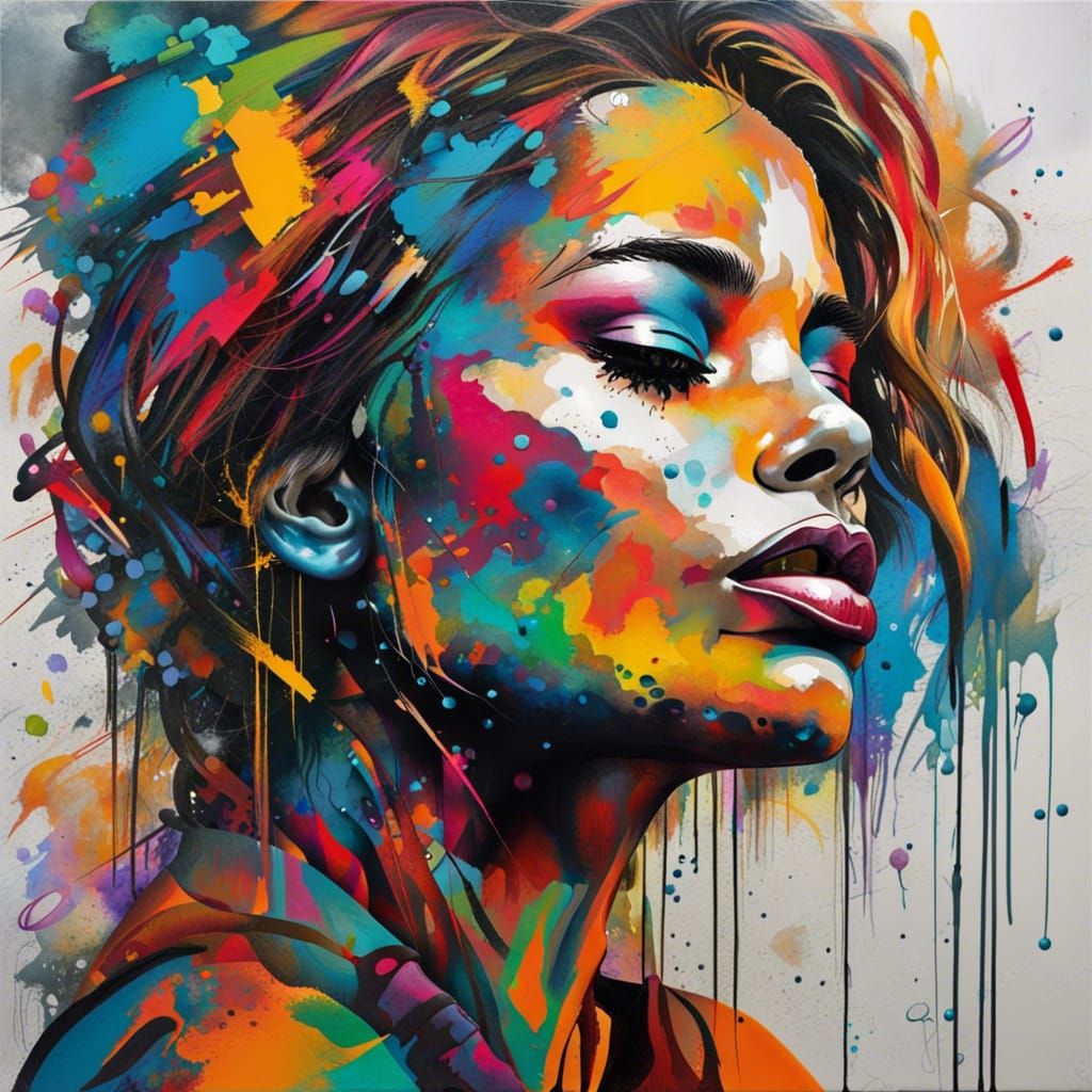 Colorful Expressionist Portrait of a Striking Woman