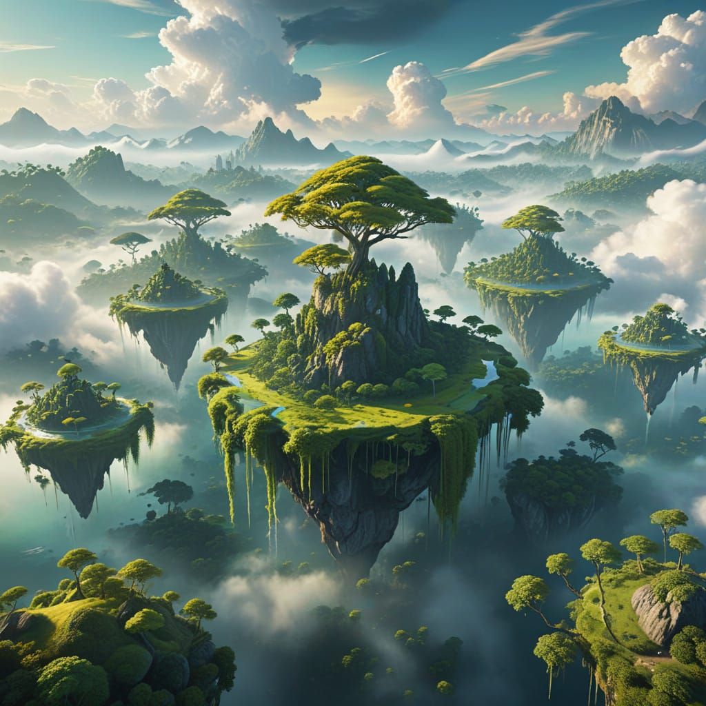 Fantasy Landscape with Floating Islands in Digital Art