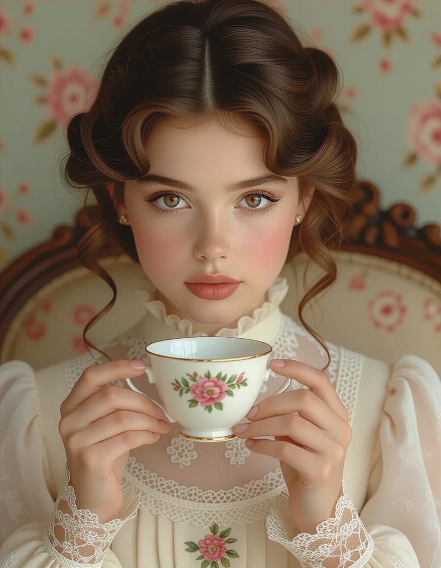 Girl with Teacup: Cottagecore Portrait