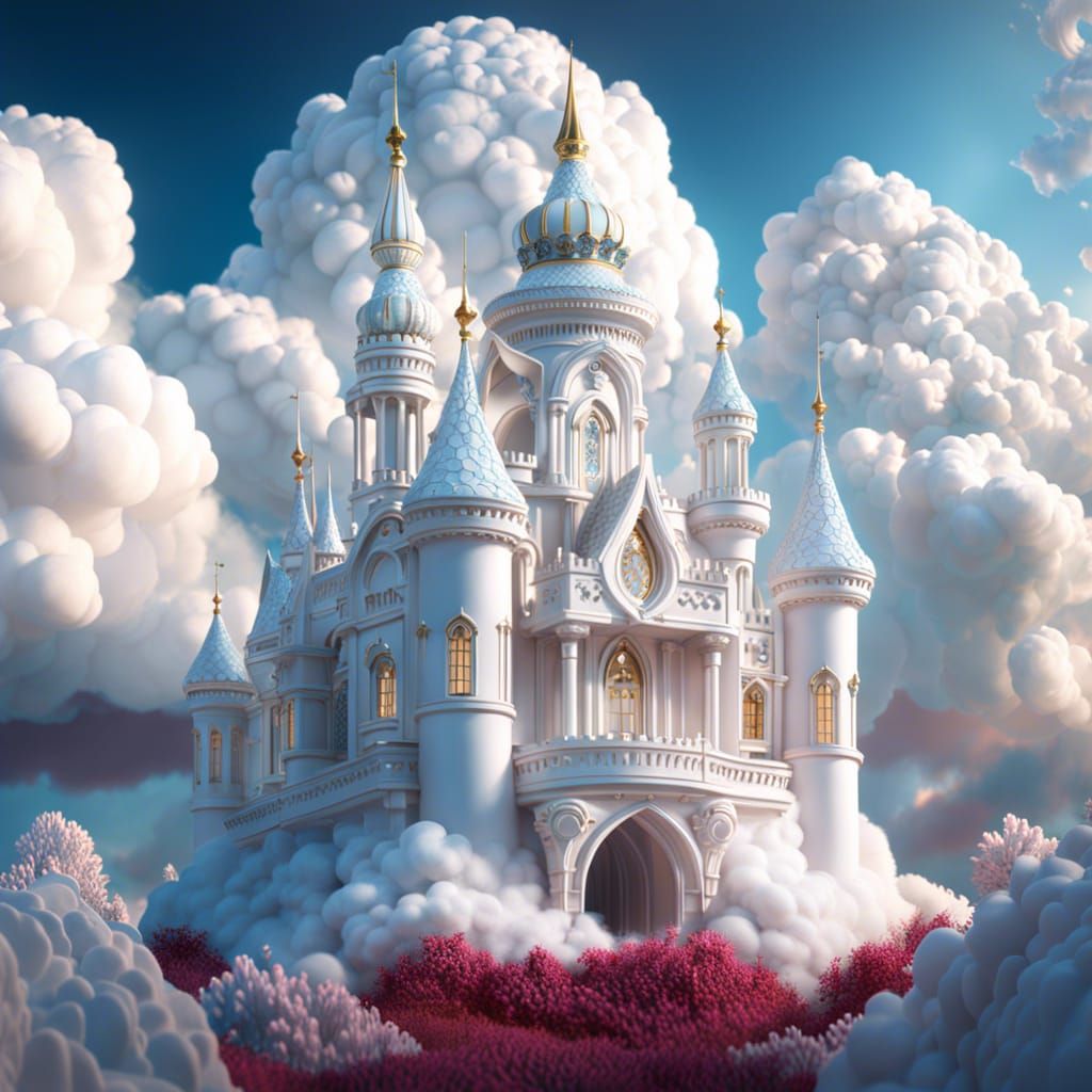 Enchanting Cloud Castle: A 3D Rendered Fantasy