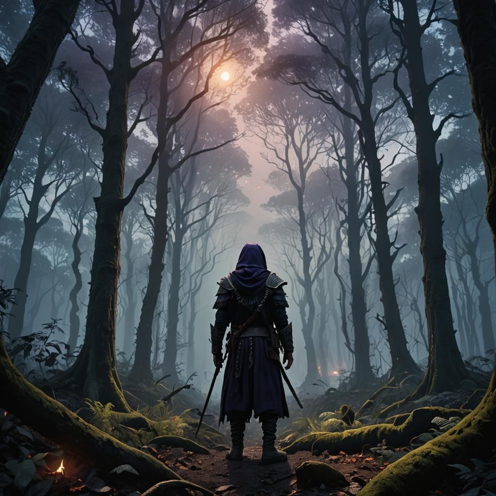 Mystical Forest Encounter in Matte Painting Style