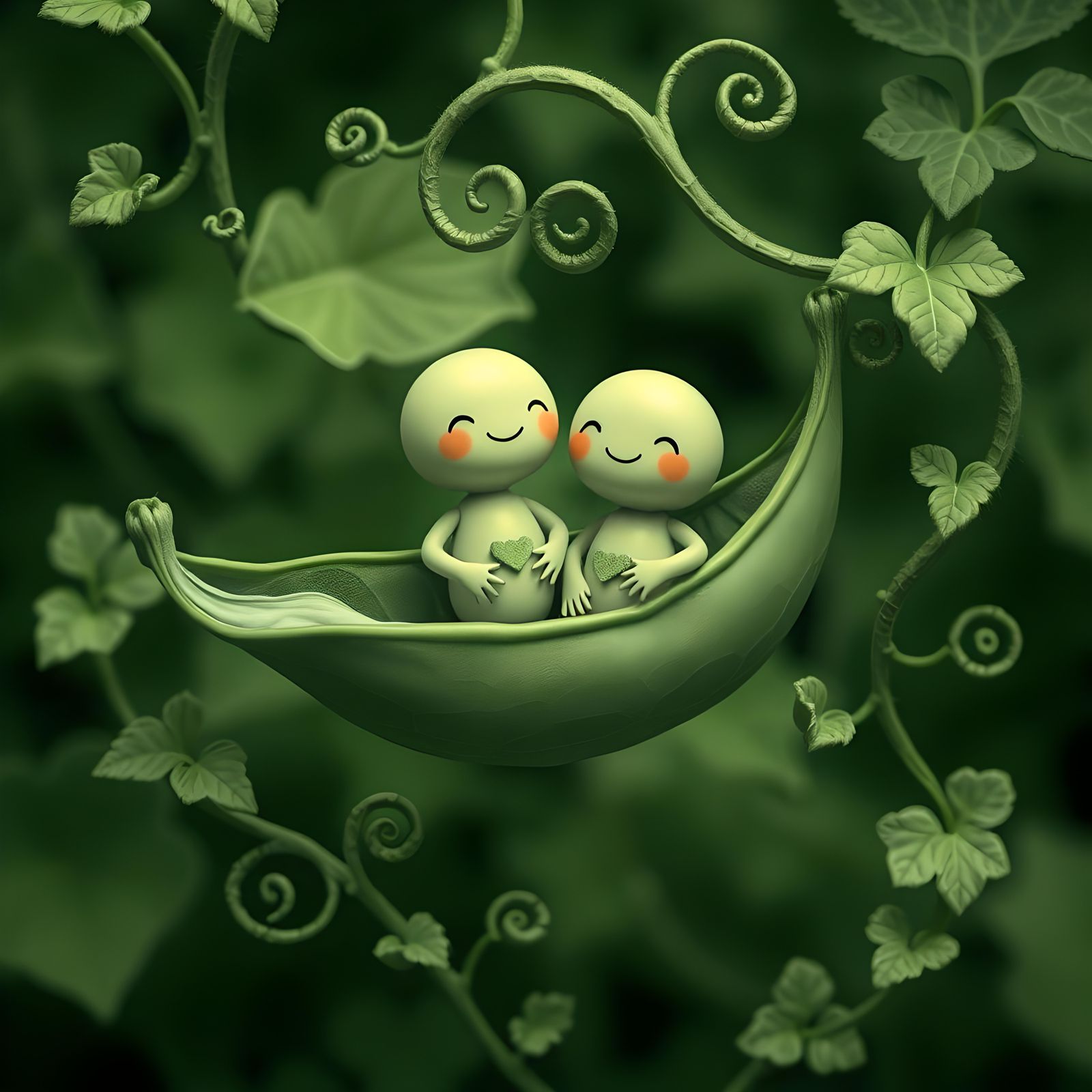 Joyful Anthropomorphic Peas in Green Pea Pod