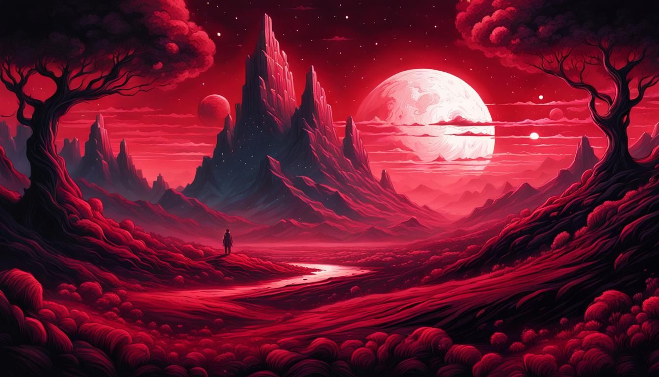 Crimson and Black Cosmic Landscape
