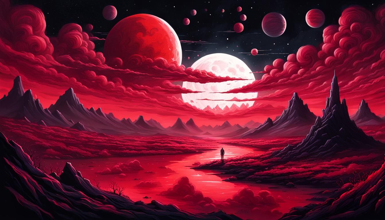 Dramatic Crimson and Black Cosmic Landscape