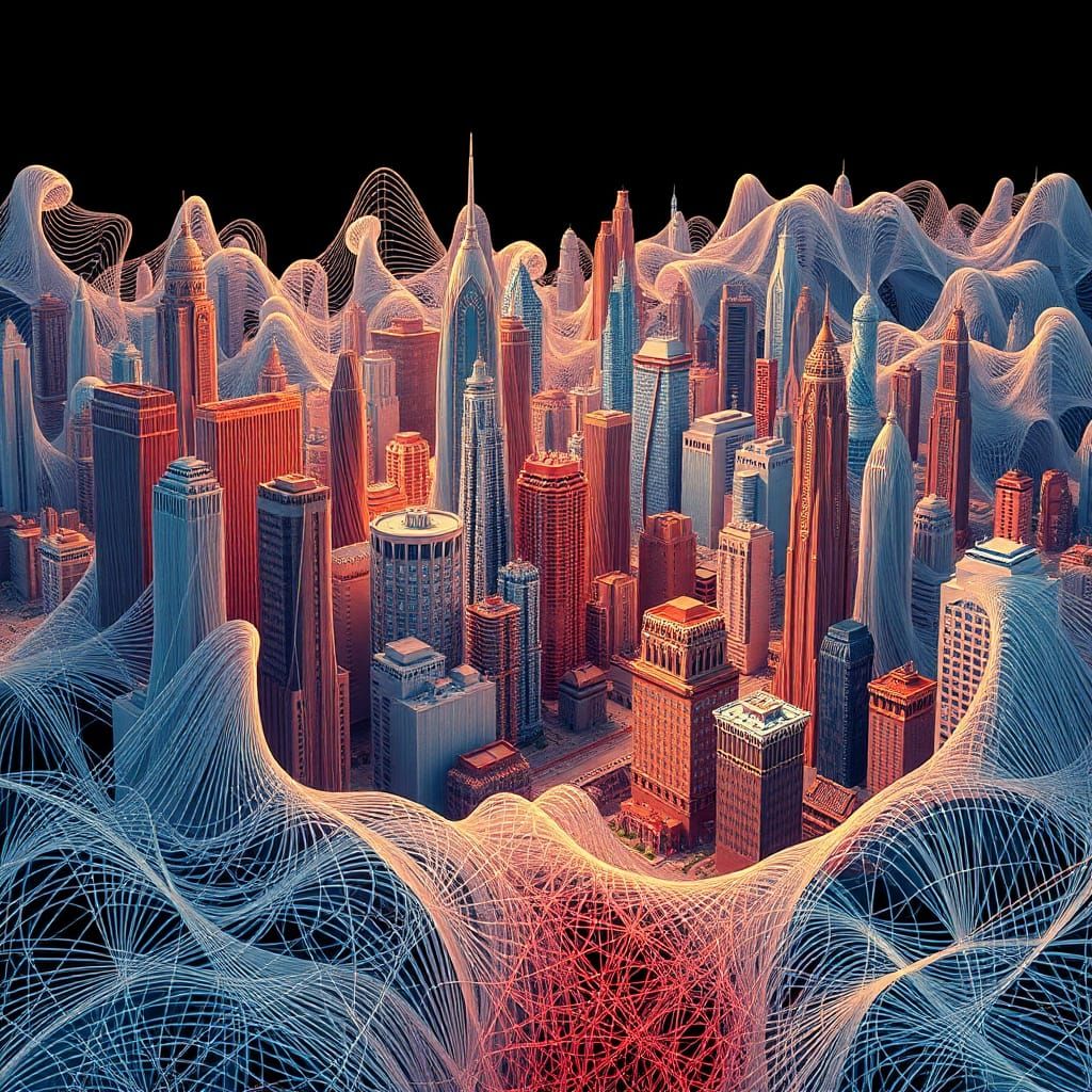 Abstract String City with Fractal Zentangle Design