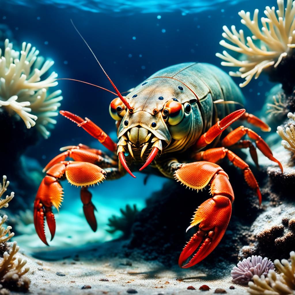 Cute Crayfish in Underwater World: AI Art