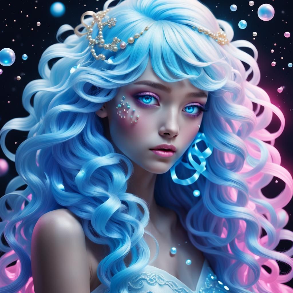 Neon Woman in Fluorescent Pearl Snowscape