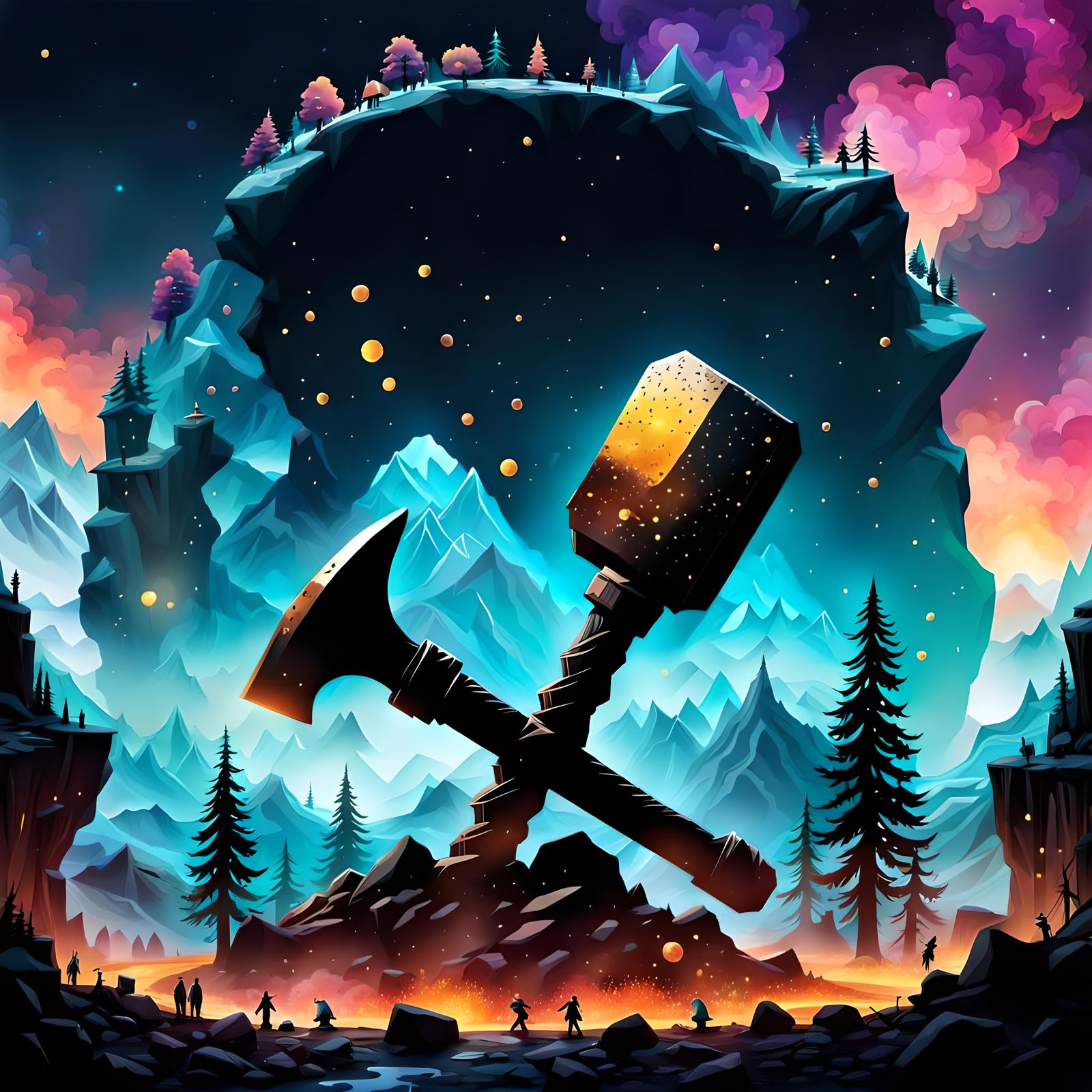 Sledgehammer Double Exposure With Dwarven Fantasy Land