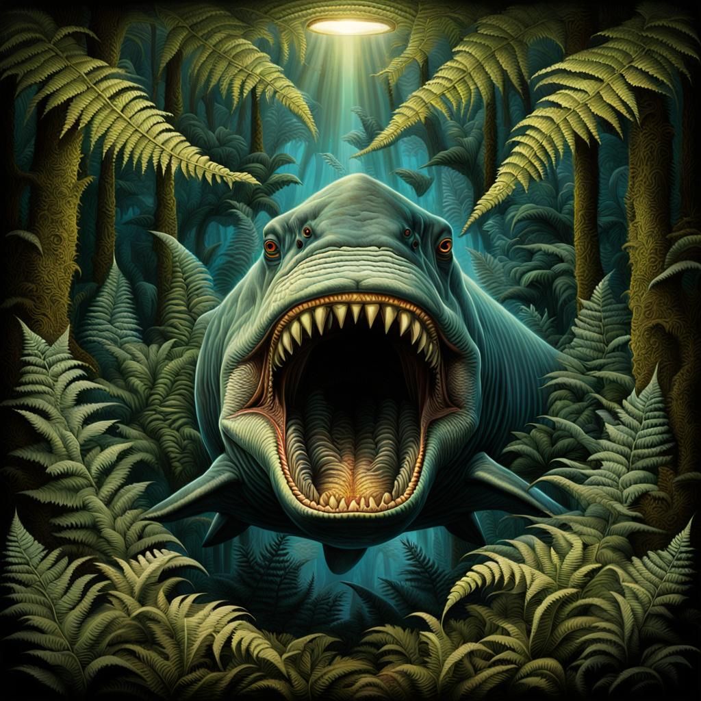 Megalodon Merges with Fern in Biomechanical Forest