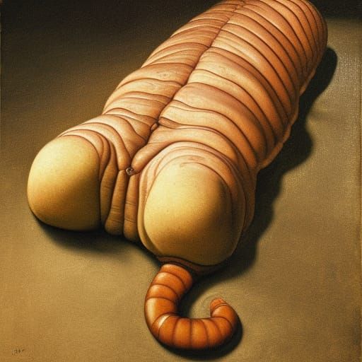 Hyperrealistic Oil Painting of Obese Centipede