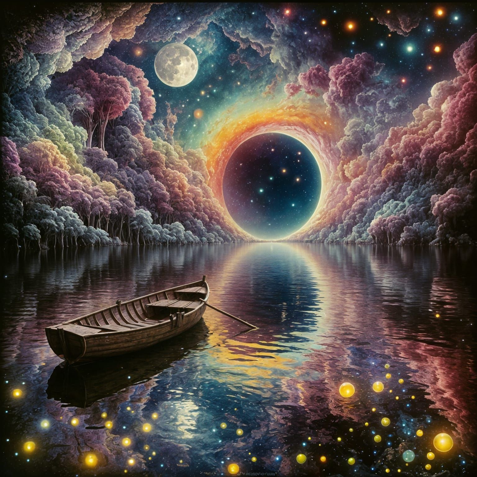 Surreal Dreamscape with Vast Waters and Celestial Portal